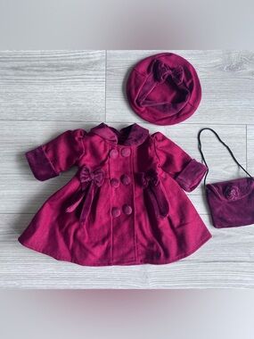 18” Doll Clothes For American Girl Doll - Red Dress Coat With Hat Purse
